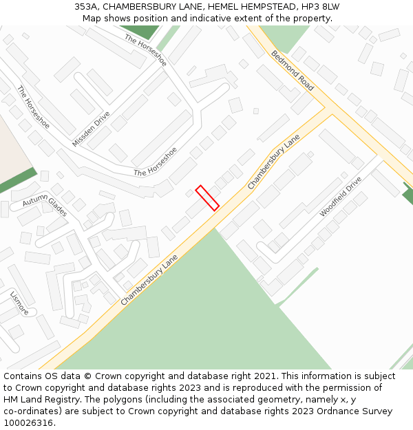 353A, CHAMBERSBURY LANE, HEMEL HEMPSTEAD, HP3 8LW: Location map and indicative extent of plot