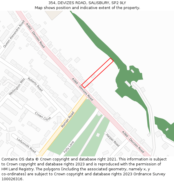 354, DEVIZES ROAD, SALISBURY, SP2 9LY: Location map and indicative extent of plot
