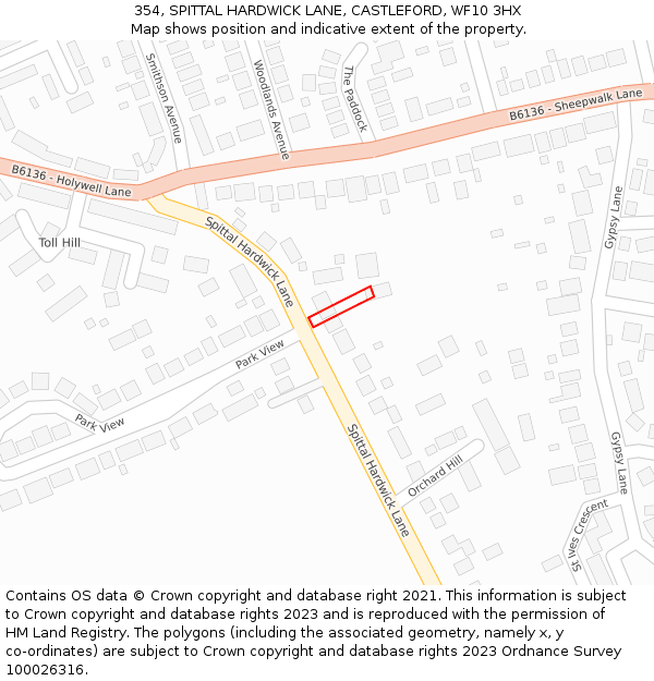 354, SPITTAL HARDWICK LANE, CASTLEFORD, WF10 3HX: Location map and indicative extent of plot