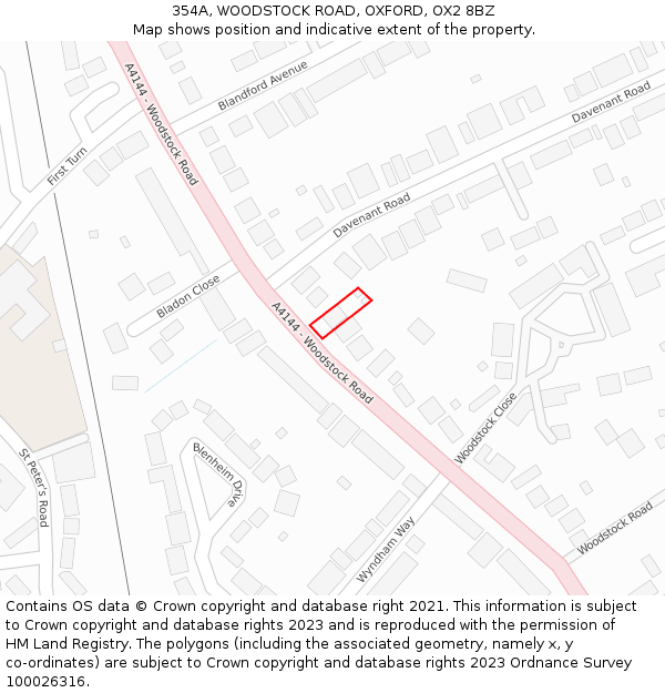 354A, WOODSTOCK ROAD, OXFORD, OX2 8BZ: Location map and indicative extent of plot