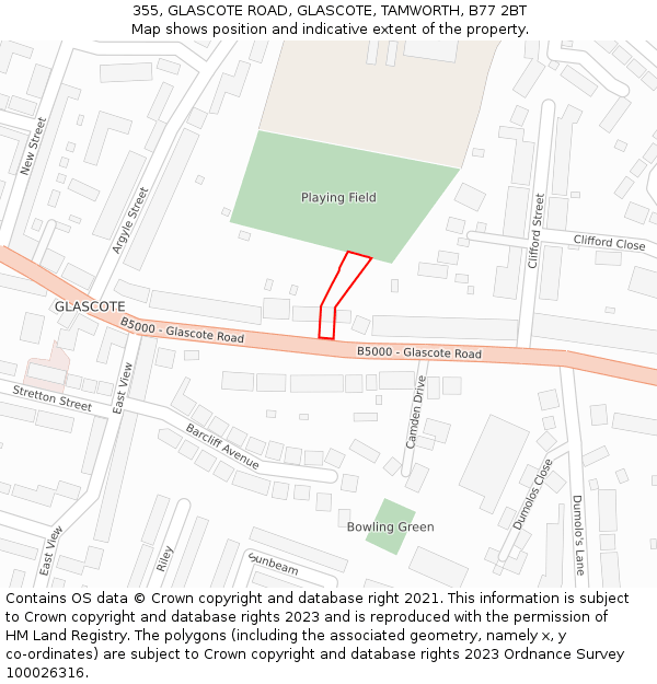 355, GLASCOTE ROAD, GLASCOTE, TAMWORTH, B77 2BT: Location map and indicative extent of plot