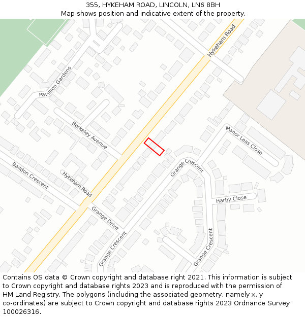 355, HYKEHAM ROAD, LINCOLN, LN6 8BH: Location map and indicative extent of plot