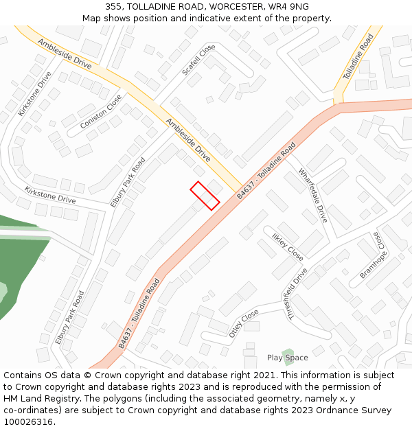 355, TOLLADINE ROAD, WORCESTER, WR4 9NG: Location map and indicative extent of plot