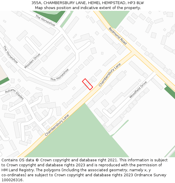 355A, CHAMBERSBURY LANE, HEMEL HEMPSTEAD, HP3 8LW: Location map and indicative extent of plot