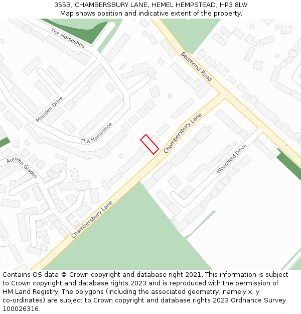 355B, CHAMBERSBURY LANE, HEMEL HEMPSTEAD, HP3 8LW: Location map and indicative extent of plot