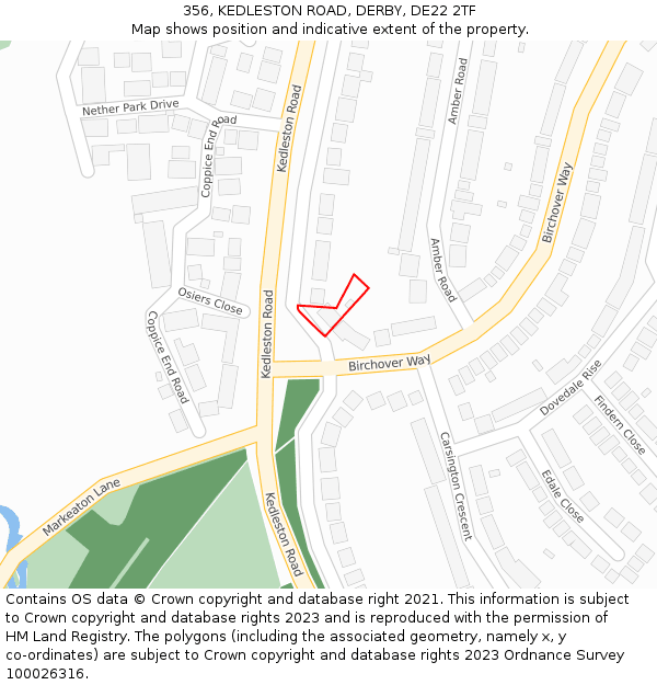 356, KEDLESTON ROAD, DERBY, DE22 2TF: Location map and indicative extent of plot