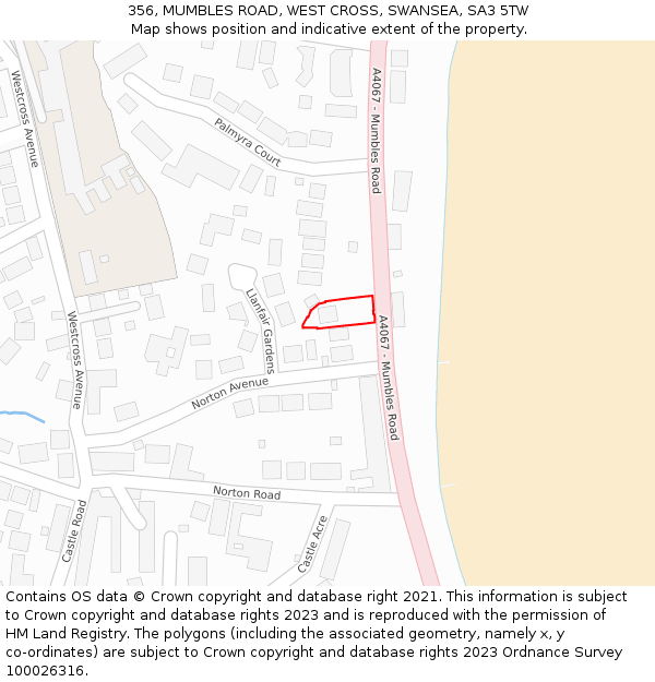 356, MUMBLES ROAD, WEST CROSS, SWANSEA, SA3 5TW: Location map and indicative extent of plot