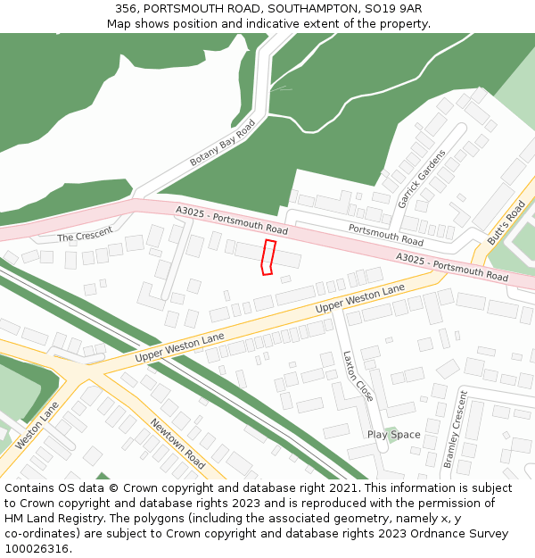 356, PORTSMOUTH ROAD, SOUTHAMPTON, SO19 9AR: Location map and indicative extent of plot