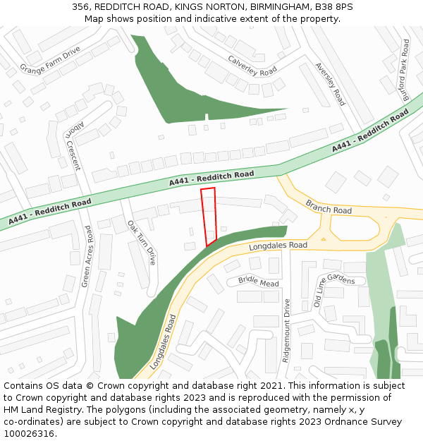 356, REDDITCH ROAD, KINGS NORTON, BIRMINGHAM, B38 8PS: Location map and indicative extent of plot