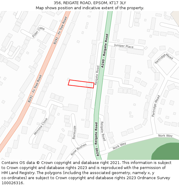 356, REIGATE ROAD, EPSOM, KT17 3LY: Location map and indicative extent of plot