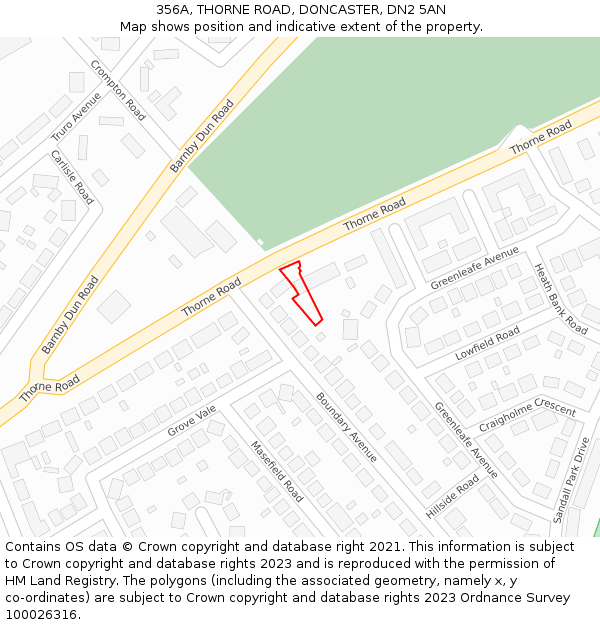 356A, THORNE ROAD, DONCASTER, DN2 5AN: Location map and indicative extent of plot