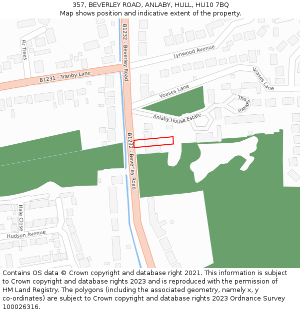 357, BEVERLEY ROAD, ANLABY, HULL, HU10 7BQ: Location map and indicative extent of plot