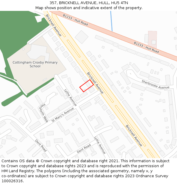 357, BRICKNELL AVENUE, HULL, HU5 4TN: Location map and indicative extent of plot