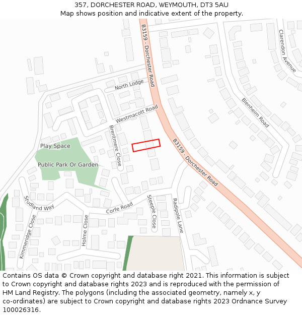 357, DORCHESTER ROAD, WEYMOUTH, DT3 5AU: Location map and indicative extent of plot