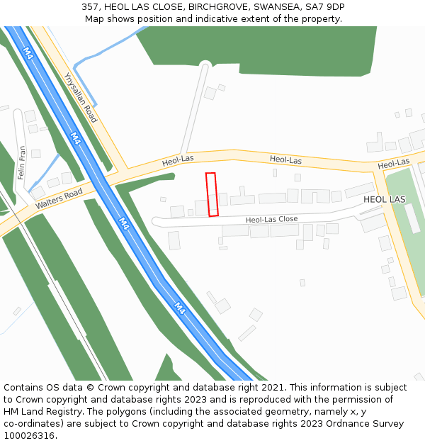 357, HEOL LAS CLOSE, BIRCHGROVE, SWANSEA, SA7 9DP: Location map and indicative extent of plot