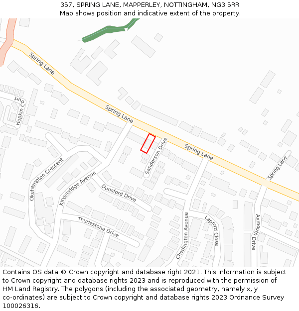 357, SPRING LANE, MAPPERLEY, NOTTINGHAM, NG3 5RR: Location map and indicative extent of plot