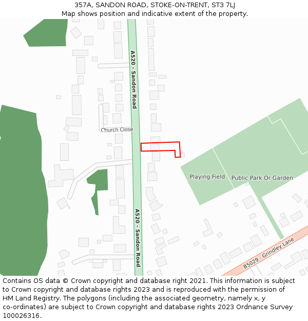 357A, SANDON ROAD, STOKE-ON-TRENT, ST3 7LJ: Location map and indicative extent of plot