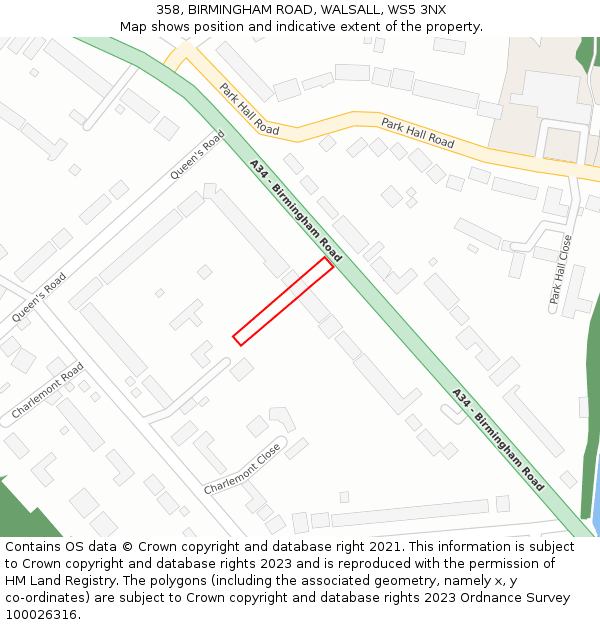 358, BIRMINGHAM ROAD, WALSALL, WS5 3NX: Location map and indicative extent of plot