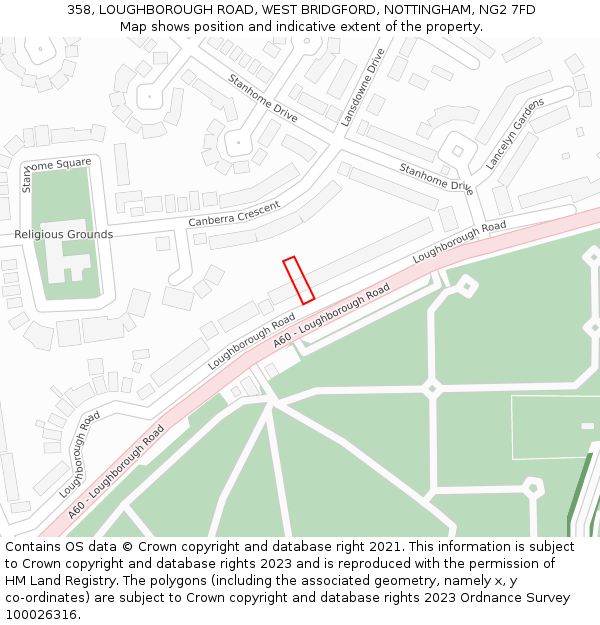 358, LOUGHBOROUGH ROAD, WEST BRIDGFORD, NOTTINGHAM, NG2 7FD: Location map and indicative extent of plot