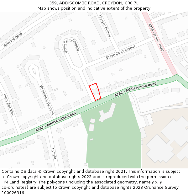 359, ADDISCOMBE ROAD, CROYDON, CR0 7LJ: Location map and indicative extent of plot