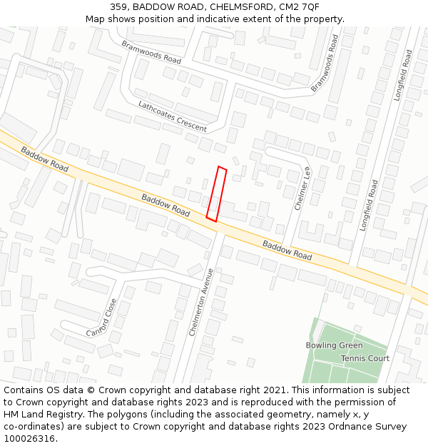 359, BADDOW ROAD, CHELMSFORD, CM2 7QF: Location map and indicative extent of plot