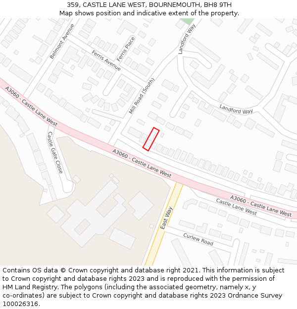 359, CASTLE LANE WEST, BOURNEMOUTH, BH8 9TH: Location map and indicative extent of plot