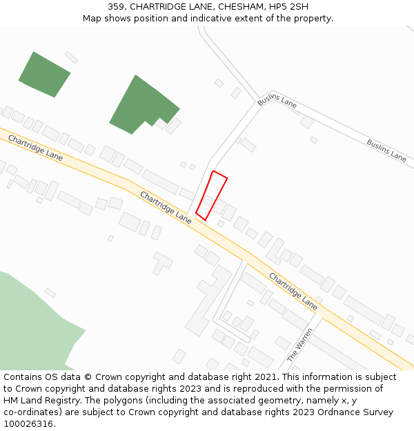 359, CHARTRIDGE LANE, CHESHAM, HP5 2SH: Location map and indicative extent of plot