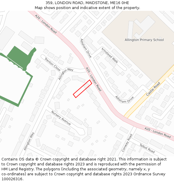 359, LONDON ROAD, MAIDSTONE, ME16 0HE: Location map and indicative extent of plot