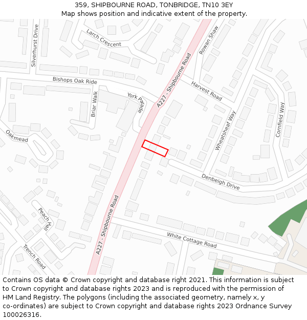 359, SHIPBOURNE ROAD, TONBRIDGE, TN10 3EY: Location map and indicative extent of plot