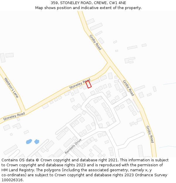 359, STONELEY ROAD, CREWE, CW1 4NE: Location map and indicative extent of plot