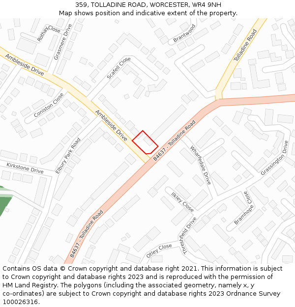 359, TOLLADINE ROAD, WORCESTER, WR4 9NH: Location map and indicative extent of plot