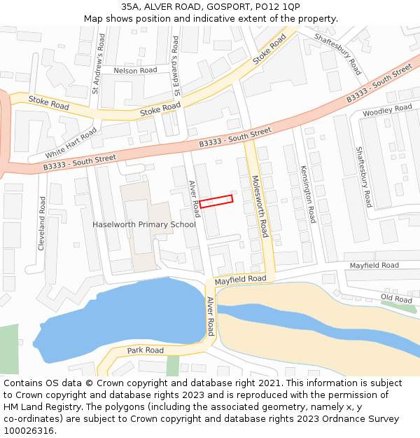 35A, ALVER ROAD, GOSPORT, PO12 1QP: Location map and indicative extent of plot