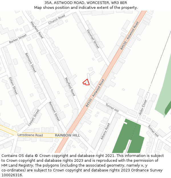 35A, ASTWOOD ROAD, WORCESTER, WR3 8ER: Location map and indicative extent of plot