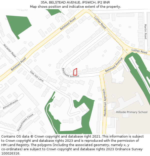 35A, BELSTEAD AVENUE, IPSWICH, IP2 8NR: Location map and indicative extent of plot