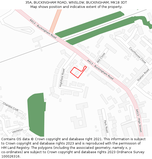 35A, BUCKINGHAM ROAD, WINSLOW, BUCKINGHAM, MK18 3DT: Location map and indicative extent of plot