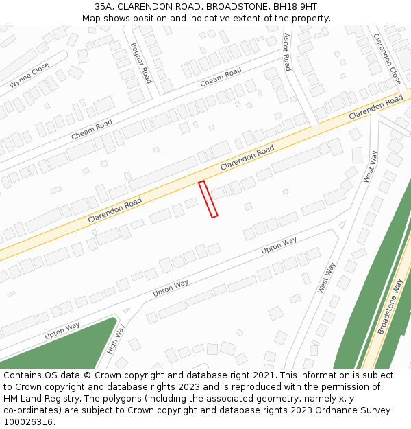 35A, CLARENDON ROAD, BROADSTONE, BH18 9HT: Location map and indicative extent of plot