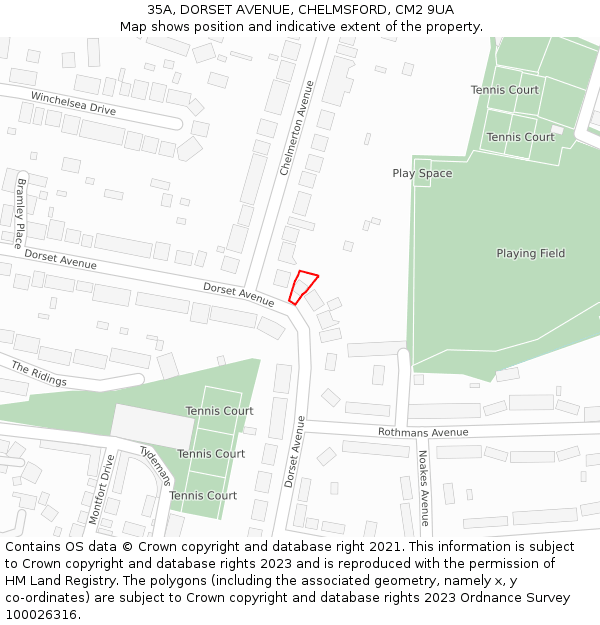 35A, DORSET AVENUE, CHELMSFORD, CM2 9UA: Location map and indicative extent of plot