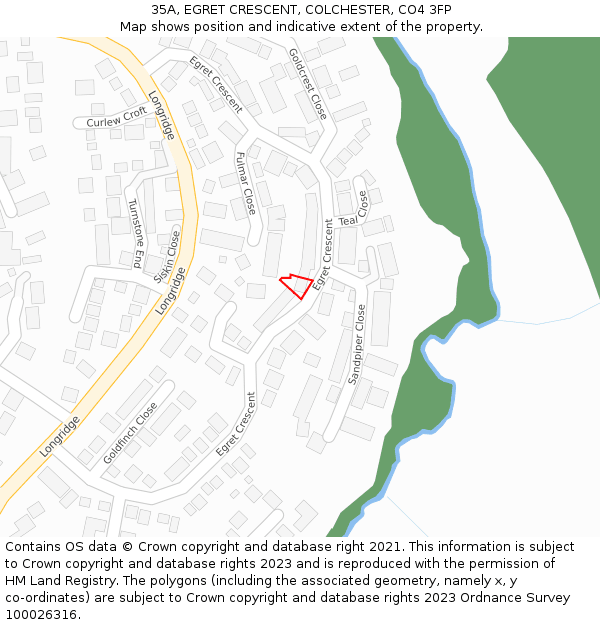 35A, EGRET CRESCENT, COLCHESTER, CO4 3FP: Location map and indicative extent of plot