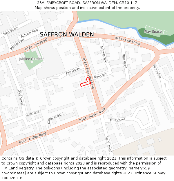 35A, FAIRYCROFT ROAD, SAFFRON WALDEN, CB10 1LZ: Location map and indicative extent of plot