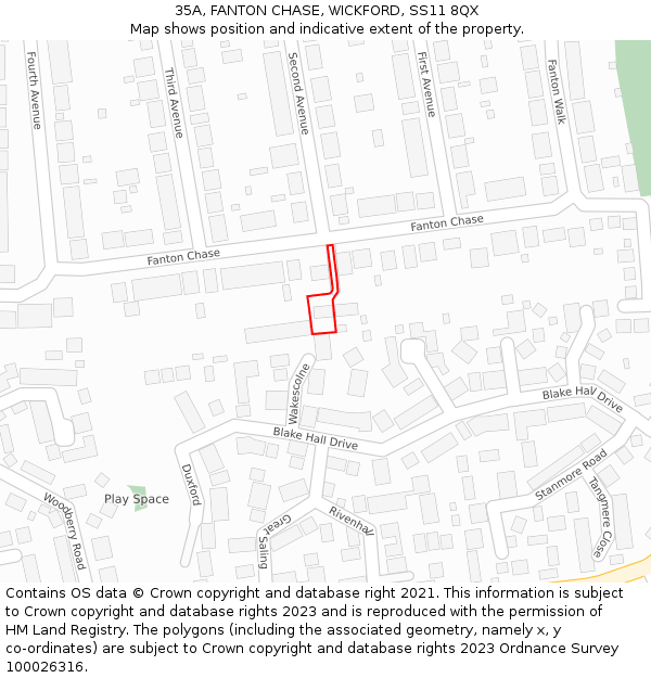 35A, FANTON CHASE, WICKFORD, SS11 8QX: Location map and indicative extent of plot