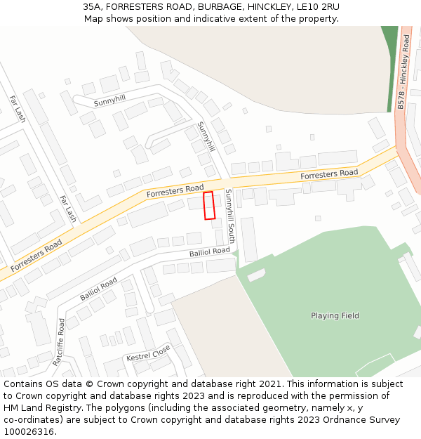 35A, FORRESTERS ROAD, BURBAGE, HINCKLEY, LE10 2RU: Location map and indicative extent of plot