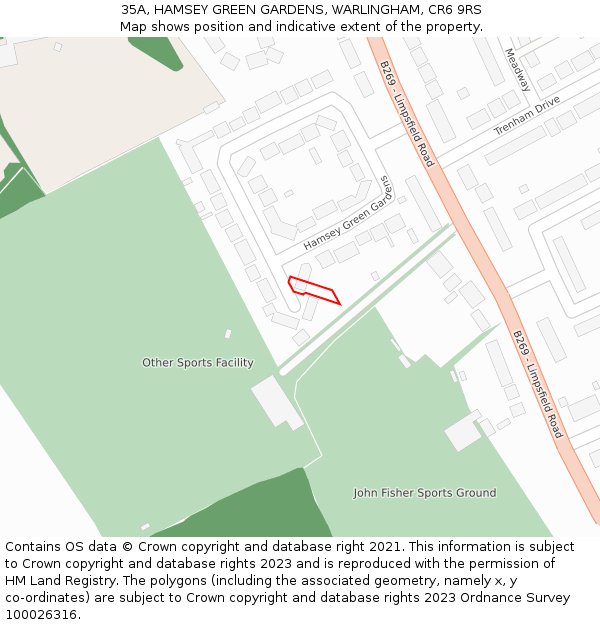 35A, HAMSEY GREEN GARDENS, WARLINGHAM, CR6 9RS: Location map and indicative extent of plot
