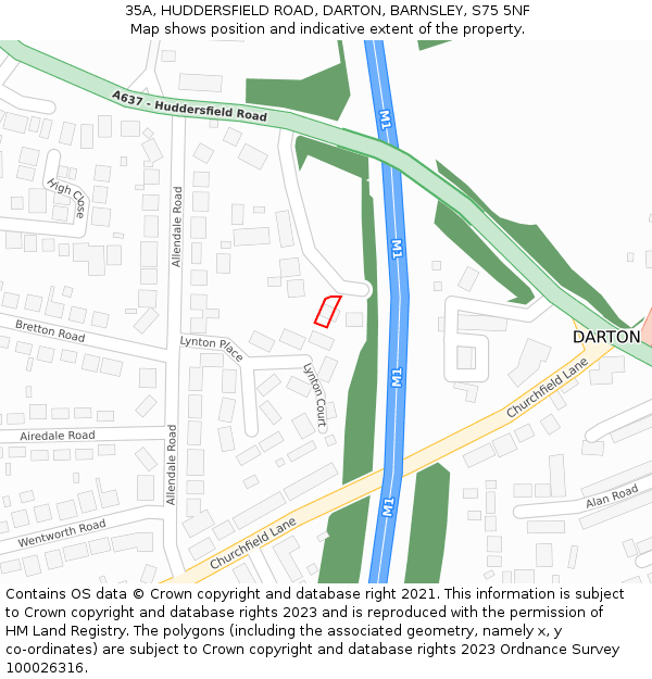 35A, HUDDERSFIELD ROAD, DARTON, BARNSLEY, S75 5NF: Location map and indicative extent of plot