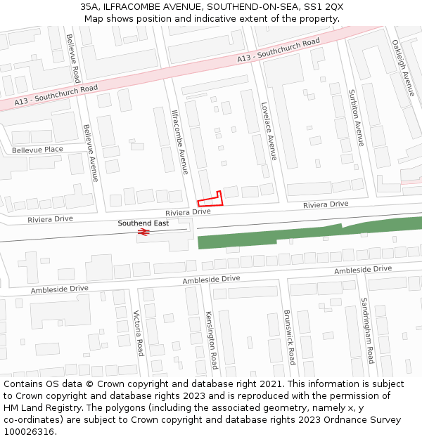 35A, ILFRACOMBE AVENUE, SOUTHEND-ON-SEA, SS1 2QX: Location map and indicative extent of plot