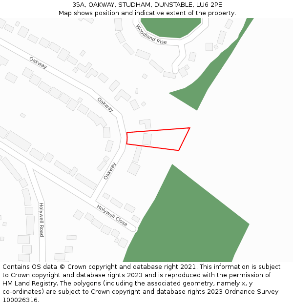 35A, OAKWAY, STUDHAM, DUNSTABLE, LU6 2PE: Location map and indicative extent of plot