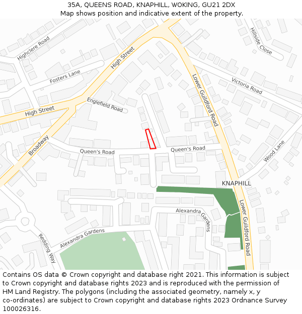 35A, QUEENS ROAD, KNAPHILL, WOKING, GU21 2DX: Location map and indicative extent of plot