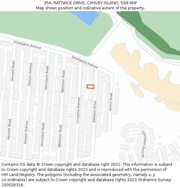35A, RATTWICK DRIVE, CANVEY ISLAND, SS8 8NF: Location map and indicative extent of plot