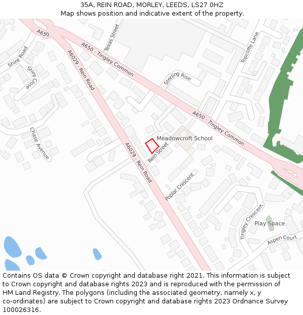 35A, REIN ROAD, MORLEY, LEEDS, LS27 0HZ: Location map and indicative extent of plot