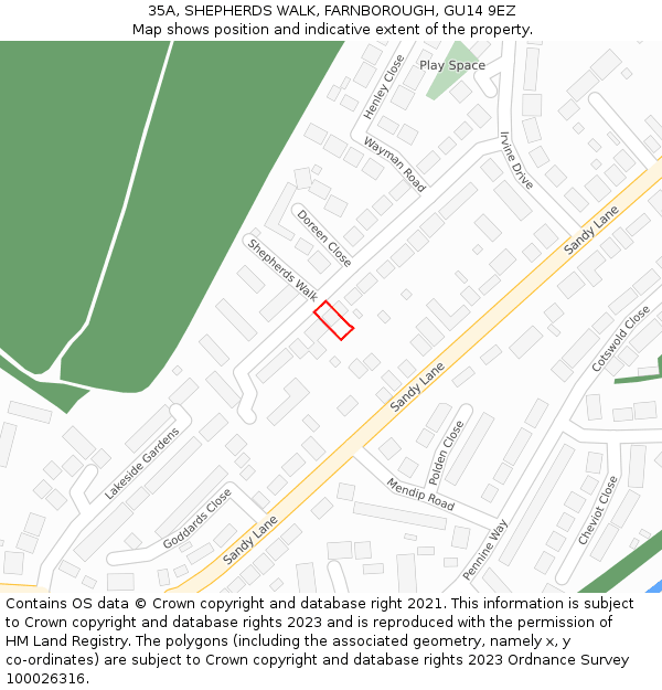 35A, SHEPHERDS WALK, FARNBOROUGH, GU14 9EZ: Location map and indicative extent of plot