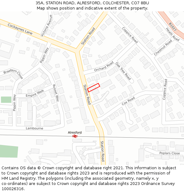 35A, STATION ROAD, ALRESFORD, COLCHESTER, CO7 8BU: Location map and indicative extent of plot